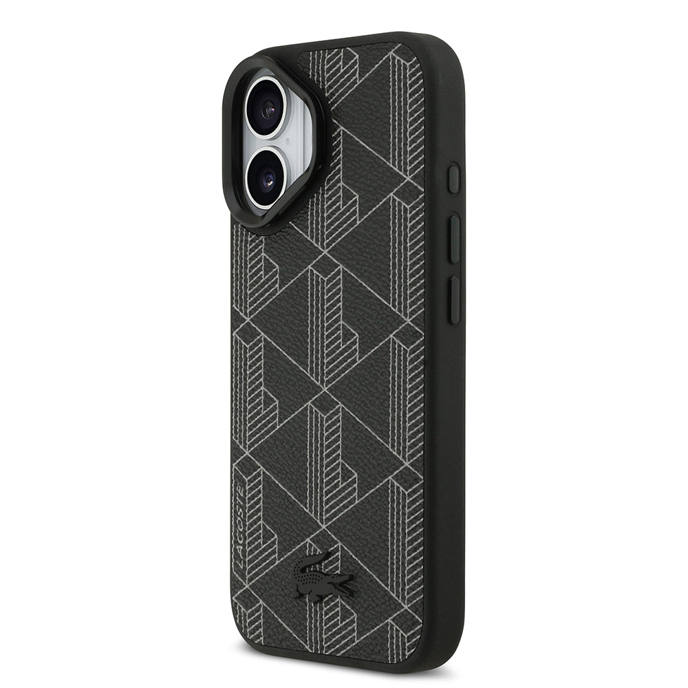 iPhone 17 Kılıf Lacoste Orijinal Lisanslı M-safe Şarj Özellikli Standlı PU Deri Karışık Monogram Desenli Kılıf