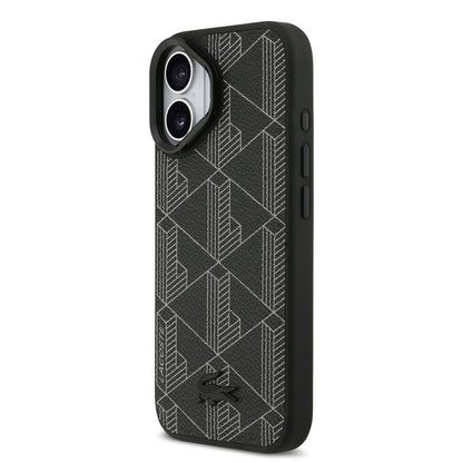 iPhone 17 Kılıf Lacoste Orijinal Lisanslı M-safe Şarj Özellikli Standlı PU Deri Karışık Monogram Desenli Kılıf