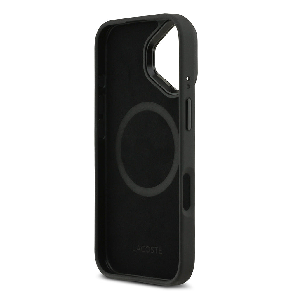 iPhone 17 Kılıf Lacoste Orijinal Lisanslı M-safe Şarj Özellikli Standlı PU Deri Karışık Monogram Desenli Kılıf