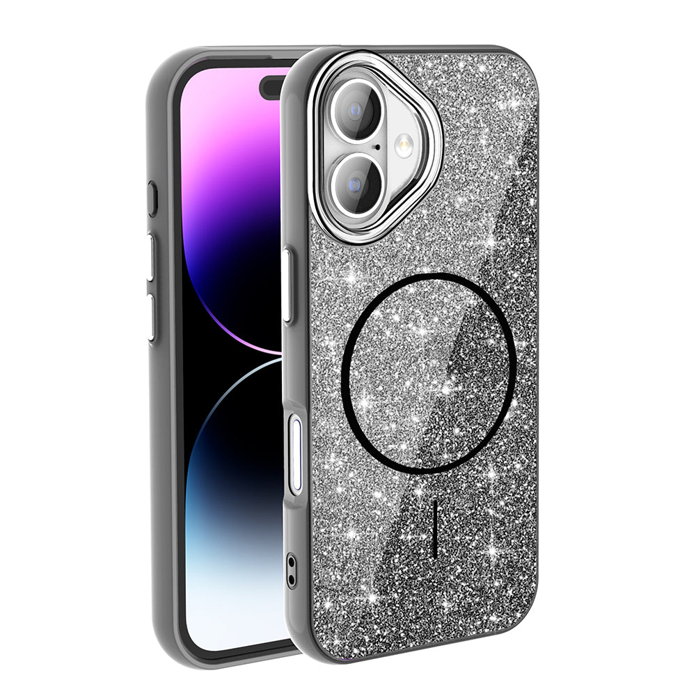 iPhone 17 Kılıf M-safe Şarj Özellikli Parlayan Simli Zore Okso Kılıf