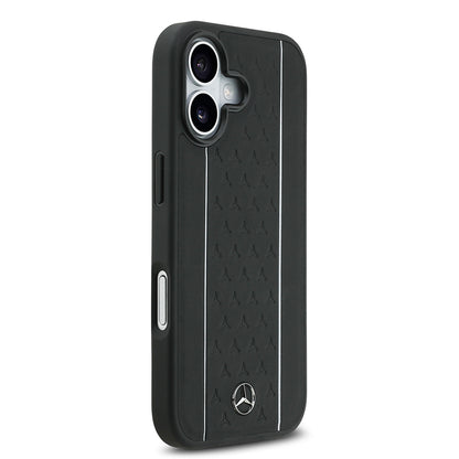 iPhone 17 Kılıf Mercedes Benz Orijinal Lisanslı M-safe Şarj Özellikli Şeritli Yıldız Desenli Metal Logolu Deri Kılıf