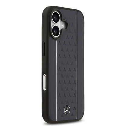 iPhone 17 Kılıf Mercedes Benz OrijinalLisanslı M-safe Şarj Özellikli Şeritli Yıldız Desenli Metal Logolu Deri Kılıf
