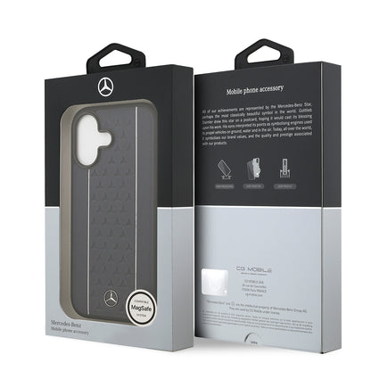 iPhone 17 Kılıf Mercedes Benz OrijinalLisanslı M-safe Şarj Özellikli Şeritli Yıldız Desenli Metal Logolu Deri Kılıf