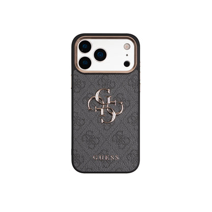 iPhone 17 Pro Guess Orijinal Lisanslı Büyük 4G ve Yazı Logolu Kılıf + Ekran Koruyucu + Lens Koruyucu 3in1 Aksesuar Seti