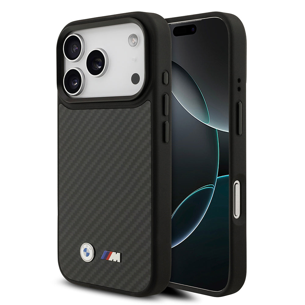 iPhone 17 Pro Kılıf BMW Orijinal Lisanslı M-safe Şarj Özellikli Karbon Fiber Metal Logolu Kılıf
