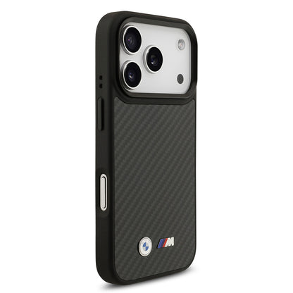 iPhone 17 Pro Kılıf BMW Orijinal Lisanslı M-safe Şarj Özellikli Karbon Fiber Metal Logolu Kılıf