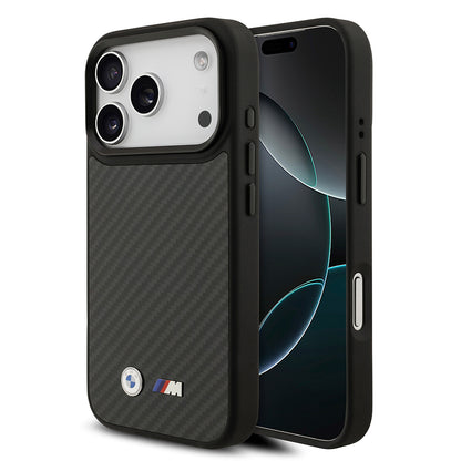 iPhone 17 Pro Kılıf BMW Orijinal Lisanslı M-safe Şarj Özellikli Karbon Fiber Metal Logolu Kılıf