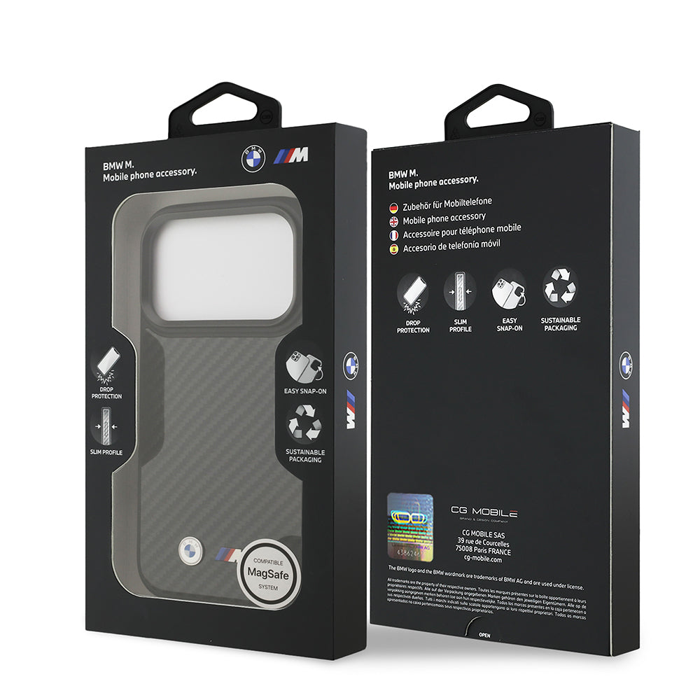 iPhone 17 Pro Kılıf BMW Orijinal Lisanslı M-safe Şarj Özellikli Karbon Fiber Metal Logolu Kevlar Kılıf