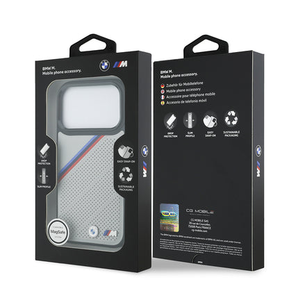 iPhone 17 Pro Kılıf BMW Orijinal Lisanslı M-safe Şarj Özellikli M Logolu Üç Şeritli Delikli Deri Kılıf