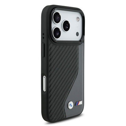 iPhone 17 Pro Kılıf BMW Orijinal Lisanslı M-safe Şarj Özellikli Metal BMW ve M Logolu PU Karbon Tasarımlı Kılıf