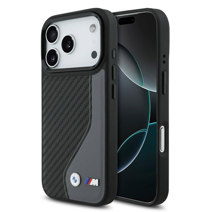 iPhone 17 Pro Kılıf BMW Orijinal Lisanslı M-safe Şarj Özellikli Metal BMW ve M Logolu PU Karbon Tasarımlı Kılıf
