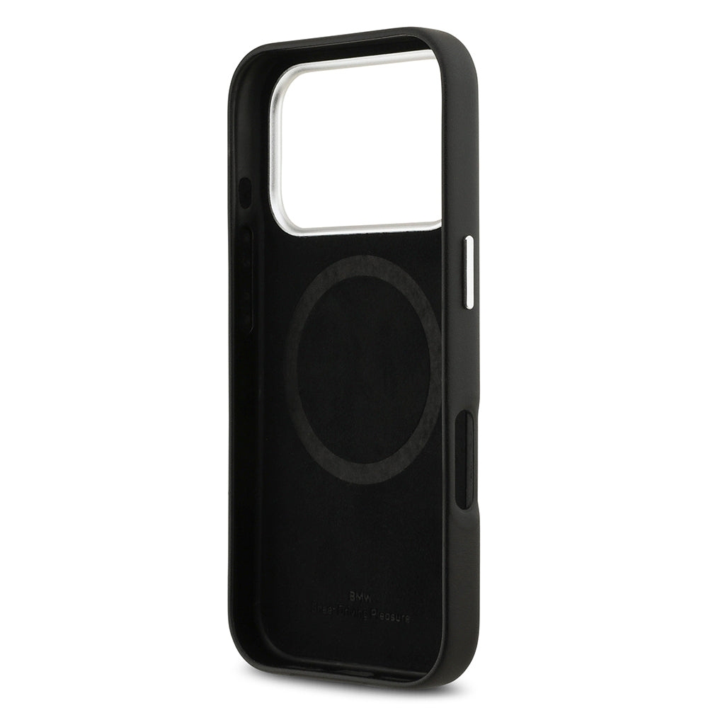 iPhone 17 Pro Kılıf BMW Orijinal Lisanslı M-safe Şarj Özellikli Metal Logolu Tam Kaplama Deri Kılıf