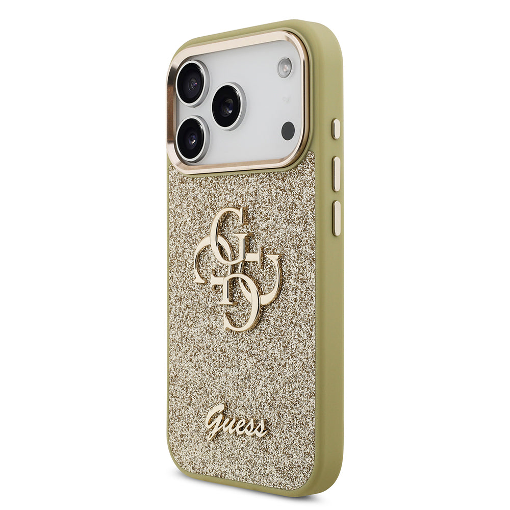 iPhone 17 Pro Kılıf Guess Orijinal Lisanslı 4G Büyük Metal Kamera Çerçeveli ve Logolu Glitter Kılıf