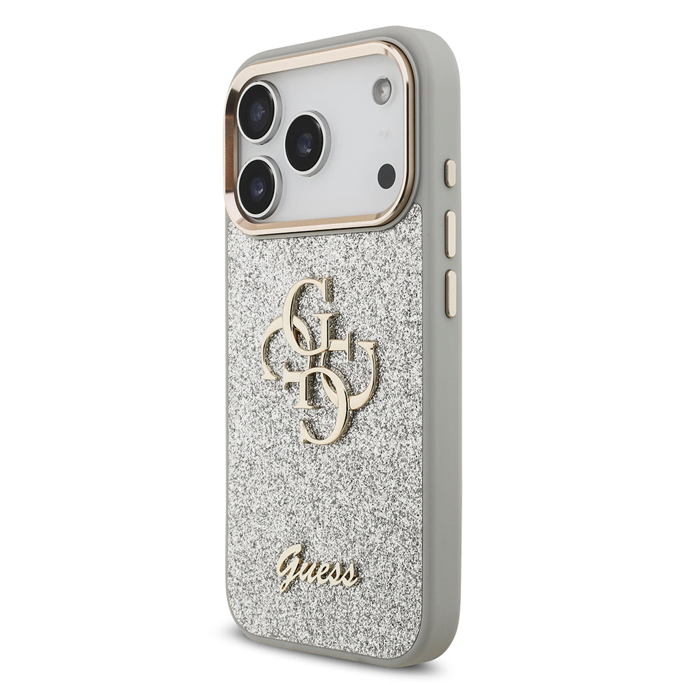 iPhone 17 Pro Kılıf Guess Orijinal Lisanslı 4G Büyük Metal Kamera Çerçeveli ve Logolu Glitter Kılıf