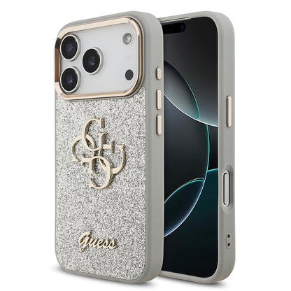 iPhone 17 Pro Kılıf Guess Orijinal Lisanslı 4G Büyük Metal Kamera Çerçeveli ve Logolu Glitter Kılıf