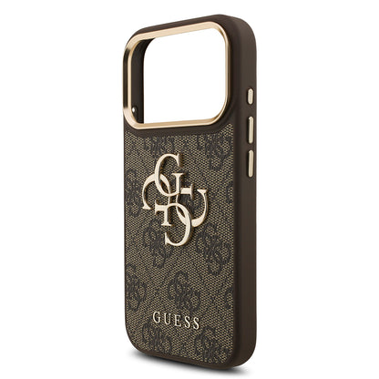 iPhone 17 Pro Kılıf Guess Orijinal Lisanslı Gold Metal Kamera Çerçeveli 4G Desenli Metal Büyük 4G ve Yazı Logolu Kılıf