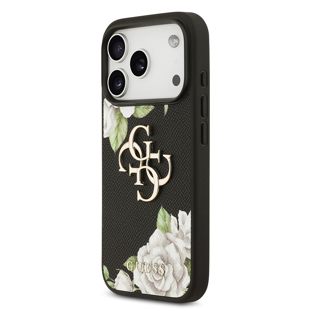 iPhone 17 Pro Kılıf Guess Orijinal Lisanslı Gül Baskılı Büyük Metal Logo Dizaynlı Kılıf
