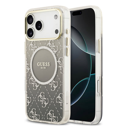 iPhone 17 Pro Kılıf Guess Orijinal Lisanslı M-safe Şarj Özellikli 4G Desenli Simli Silikon Kılıf