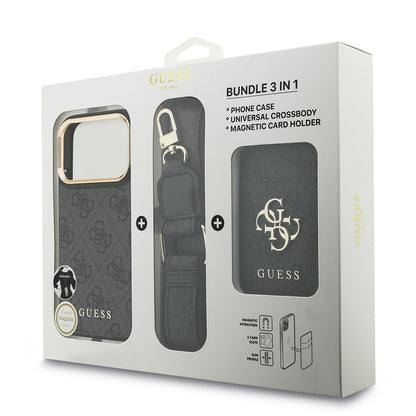 iPhone 17 Pro Kılıf Guess Orijinal Lisanslı M-safe Şarj Özellikli Askılı ve 4G Logo Kartlıklı Kılıf