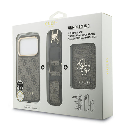 iPhone 17 Pro Kılıf Guess Orijinal Lisanslı M-safe Şarj Özellikli Askılı ve 4G Logo Kartlıklı Kılıf