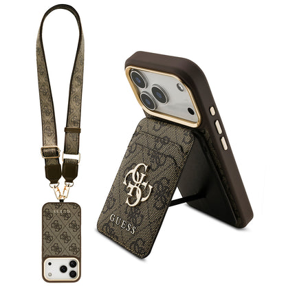 iPhone 17 Pro Kılıf Guess Orijinal Lisanslı M-safe Şarj Özellikli Askılı ve 4G Logo Kartlıklı Kılıf