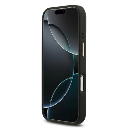 iPhone 17 Pro Kılıf Guess Orijinal Lisanslı M-safe Şarj Özellikli Gold Metal Kamera Çerçeveli PU Deri 4G Desenli Yazı Logolu Kılıf