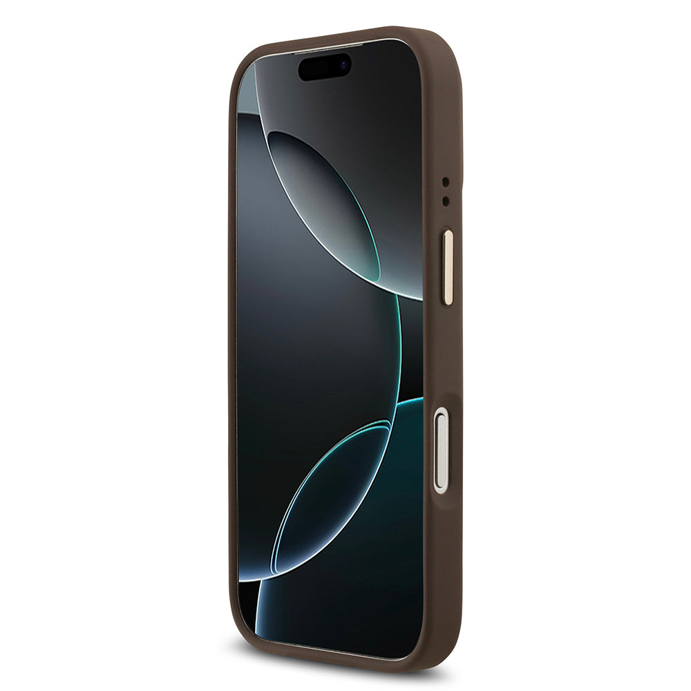 iPhone 17 Pro Kılıf Guess Orijinal Lisanslı M-safe Şarj Özellikli Gold Metal Kamera Çerçeveli Taşlı 4G Logolu Kılıf