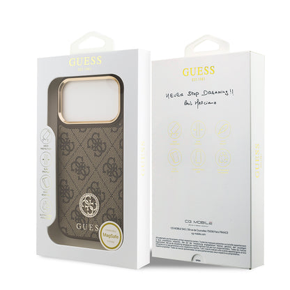 iPhone 17 Pro Kılıf Guess Orijinal Lisanslı M-safe Şarj Özellikli Gold Metal Kamera Çerçeveli Taşlı 4G Logolu Kılıf