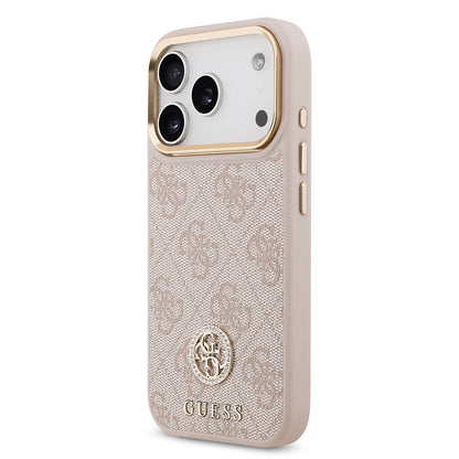 iPhone 17 Pro Kılıf Guess Orijinal Lisanslı M-safe Şarj Özellikli Gold Metal Kamera Çerçeveli Taşlı 4G Logolu Kılıf