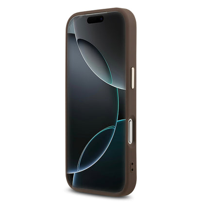 iPhone 17 Pro Kılıf Guess Orijinal Lisanslı M-safe Şarj Özellikli Gold Metal Kamera Çerçeveli Taşlı Üçgen Logo 4G Desenli Kılıf