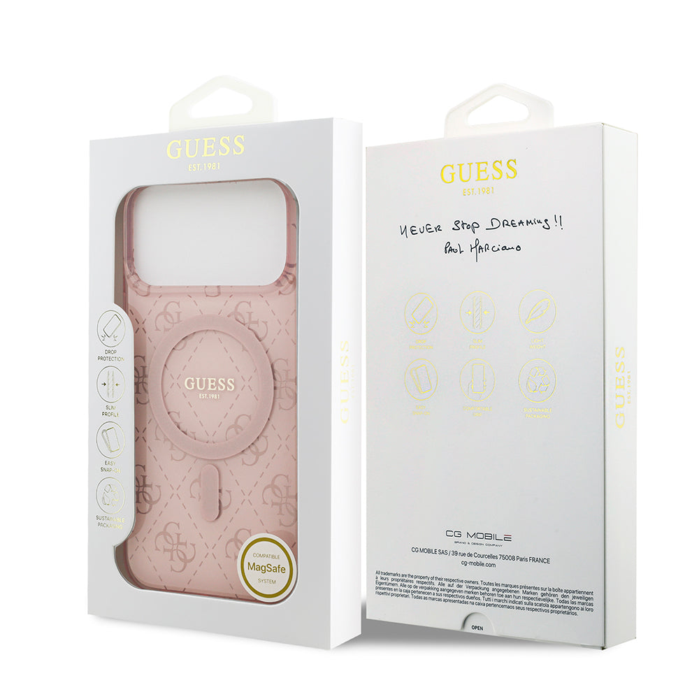 iPhone 17 Pro Kılıf Guess Orijinal Lisanslı M-safe Şarj Özellikli IML Baskılı Klasik Logolu 4G Desenli Kılıf