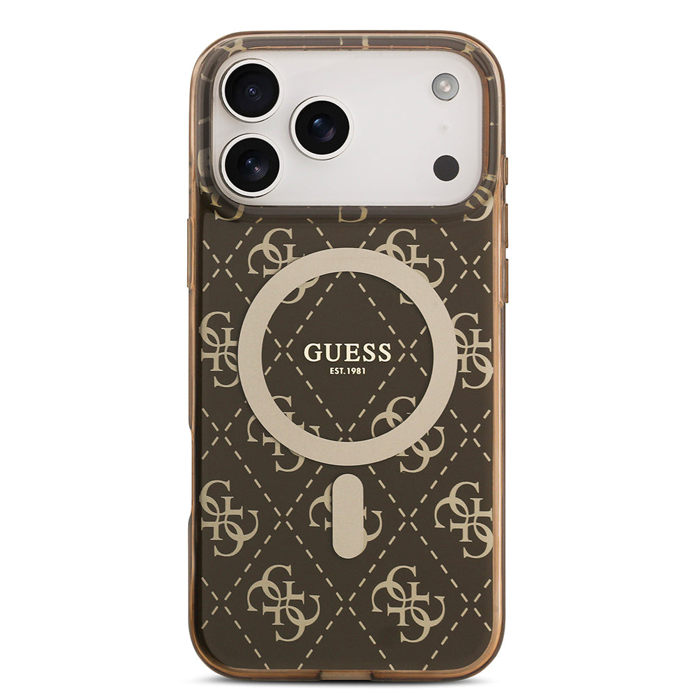 iPhone 17 Pro Kılıf Guess Orijinal Lisanslı M-safe Şarj Özellikli IML Baskılı Klasik Logolu 4G Desenli Kılıf