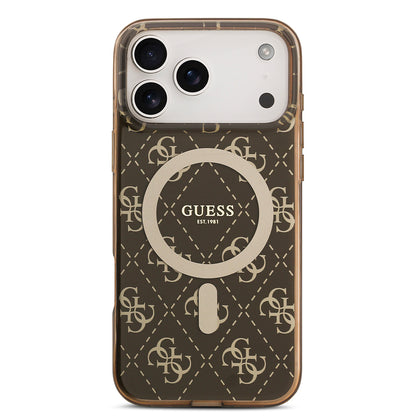 iPhone 17 Pro Kılıf Guess Orijinal Lisanslı M-safe Şarj Özellikli IML Baskılı Klasik Logolu 4G Desenli Kılıf