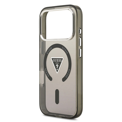 iPhone 17 Pro Kılıf Guess Orijinal Lisanslı M-safe Şarj Özellikli IML Baskılı Üçgen Logolu Metal Kamera Çerçeveli Kılıf