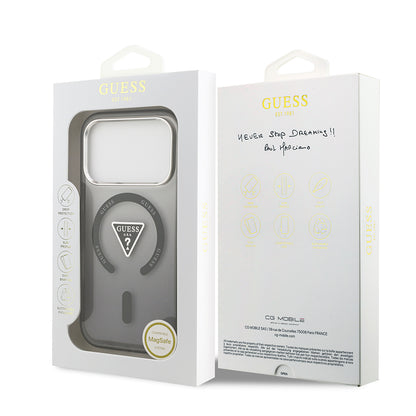 iPhone 17 Pro Kılıf Guess Orijinal Lisanslı M-safe Şarj Özellikli IML Baskılı Üçgen Logolu Metal Kamera Çerçeveli Kılıf