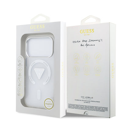 iPhone 17 Pro Kılıf Guess Orijinal Lisanslı M-safe Şarj Özellikli IML Baskılı Üçgen Logolu Metal Kamera Çerçeveli Kılıf