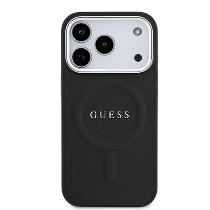 iPhone 17 Pro Kılıf Guess Orijinal Lisanslı M-safe Şarj Özellikli Klasik Yazı Logolu PU Deri Kılıf