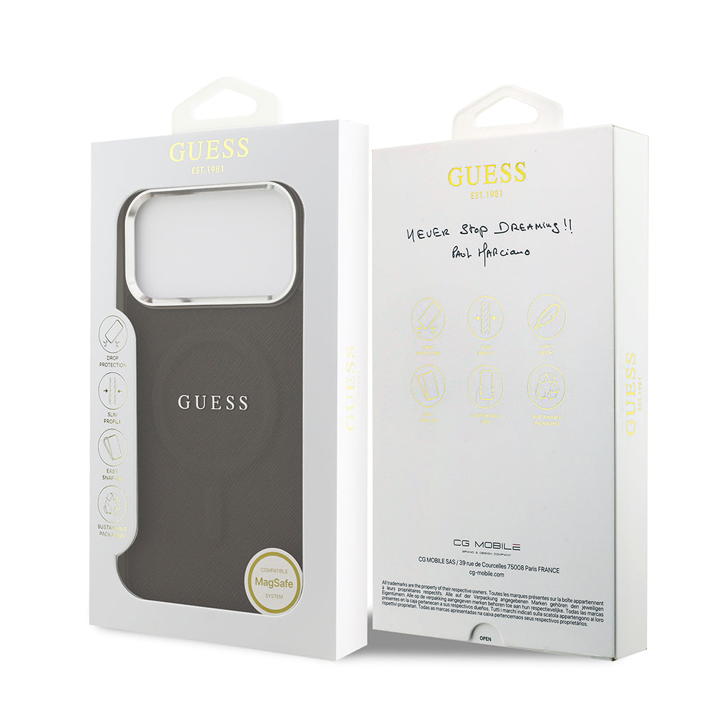 iPhone 17 Pro Kılıf Guess Orijinal Lisanslı M-safe Şarj Özellikli Klasik Yazı Logolu PU Deri Kılıf