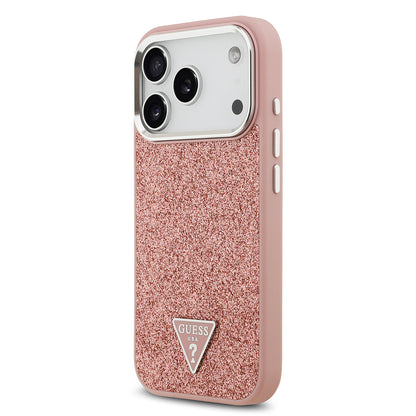 iPhone 17 Pro Kılıf Guess Orijinal Lisanslı M-safe Şarj Özellikli Metal Kamera Çerçeveli Üçgen Logolu Glitter Kılıf