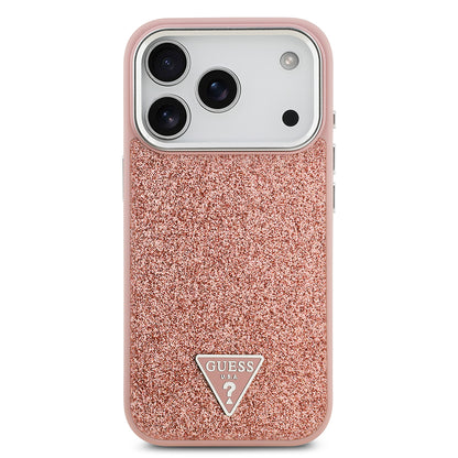 iPhone 17 Pro Kılıf Guess Orijinal Lisanslı M-safe Şarj Özellikli Metal Kamera Çerçeveli Üçgen Logolu Glitter Kılıf