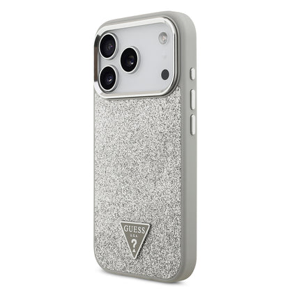 iPhone 17 Pro Kılıf Guess Orijinal Lisanslı M-safe Şarj Özellikli Metal Kamera Çerçeveli Üçgen Logolu Glitter Kılıf