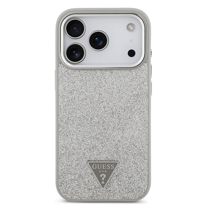 iPhone 17 Pro Kılıf Guess Orijinal Lisanslı M-safe Şarj Özellikli Metal Kamera Çerçeveli Üçgen Logolu Glitter Kılıf