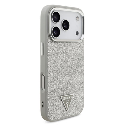 iPhone 17 Pro Kılıf Guess Orijinal Lisanslı M-safe Şarj Özellikli Metal Kamera Çerçeveli Üçgen Logolu Glitter Kılıf