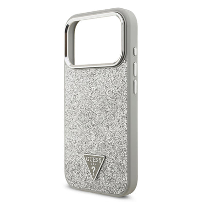 iPhone 17 Pro Kılıf Guess Orijinal Lisanslı M-safe Şarj Özellikli Metal Kamera Çerçeveli Üçgen Logolu Glitter Kılıf