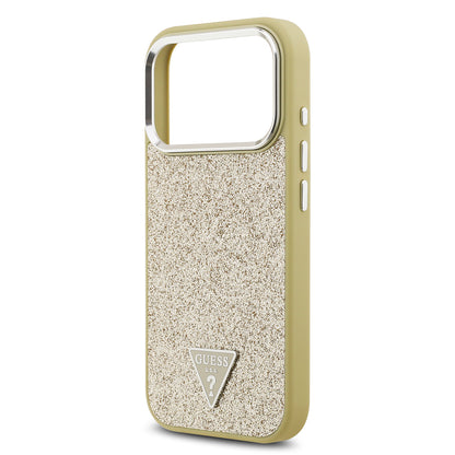 iPhone 17 Pro Kılıf Guess Orijinal Lisanslı M-safe Şarj Özellikli Metal Kamera Çerçeveli Üçgen Logolu Glitter Kılıf