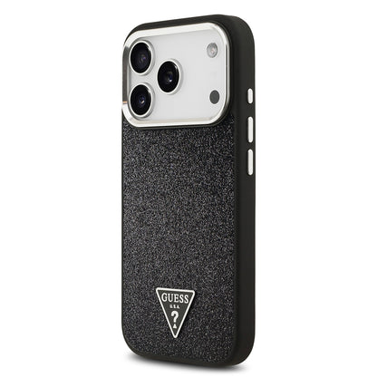 iPhone 17 Pro Kılıf Guess Orijinal Lisanslı M-safe Şarj Özellikli Metal Kamera Çerçeveli Üçgen Logolu Glitter Kılıf