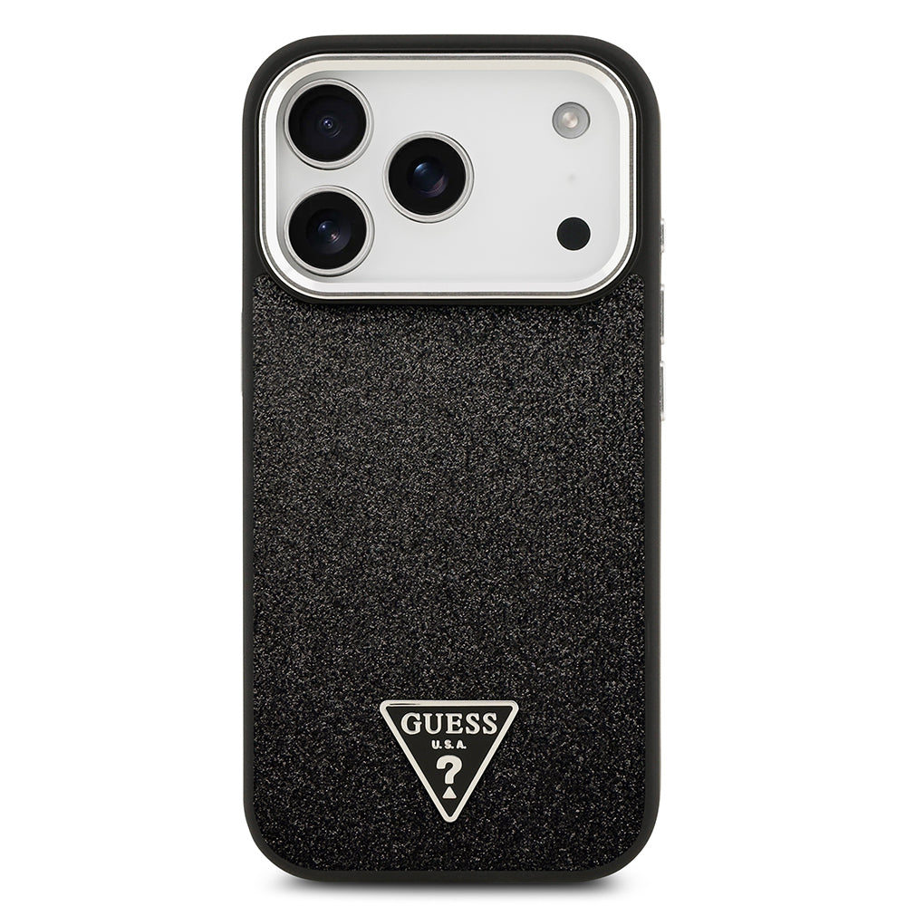 iPhone 17 Pro Kılıf Guess Orijinal Lisanslı M-safe Şarj Özellikli Metal Kamera Çerçeveli Üçgen Logolu Glitter Kılıf