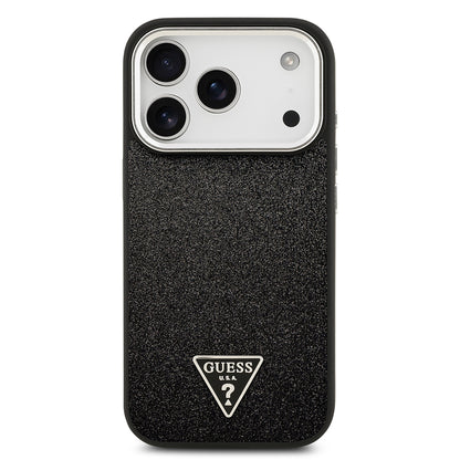 iPhone 17 Pro Kılıf Guess Orijinal Lisanslı M-safe Şarj Özellikli Metal Kamera Çerçeveli Üçgen Logolu Glitter Kılıf