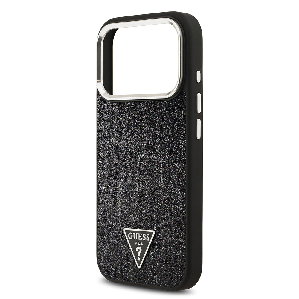 iPhone 17 Pro Kılıf Guess Orijinal Lisanslı M-safe Şarj Özellikli Metal Kamera Çerçeveli Üçgen Logolu Glitter Kılıf