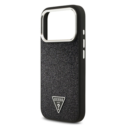 iPhone 17 Pro Kılıf Guess Orijinal Lisanslı M-safe Şarj Özellikli Metal Kamera Çerçeveli Üçgen Logolu Glitter Kılıf